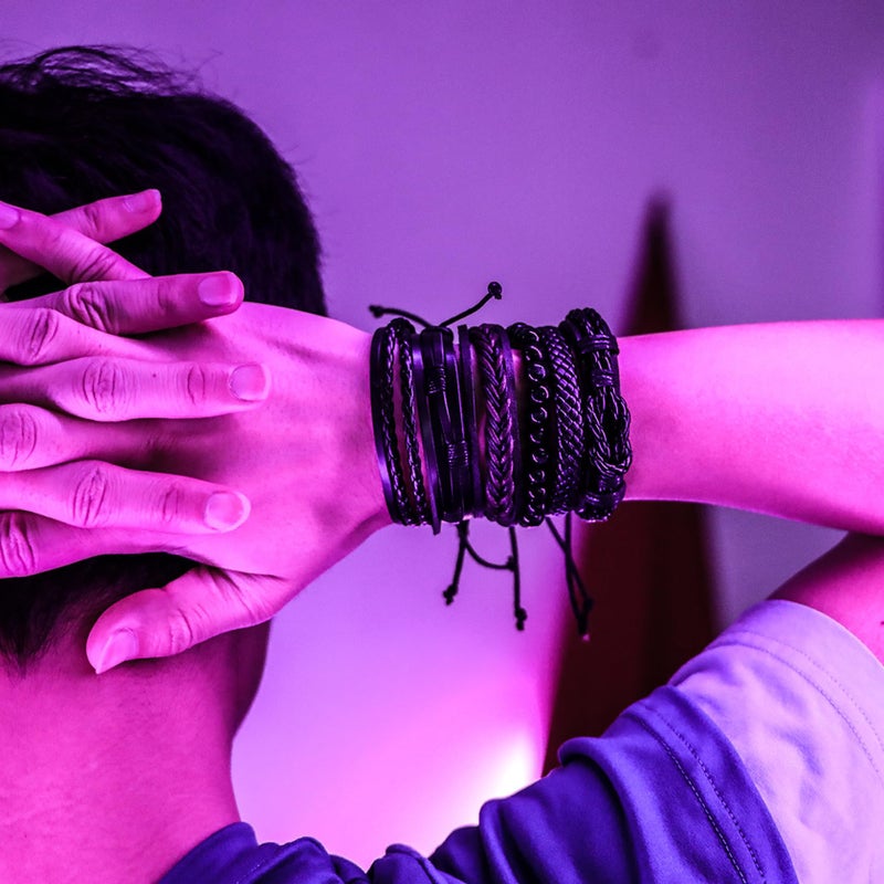 MILAKOO 6 Pcs Black Braided Leather Bracelets for Men Women Cuff Wrap Wristbands - Image 5